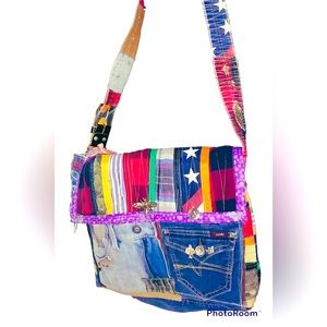 Handmade OOAK bag scrap fabrics and clothing - denim jeans